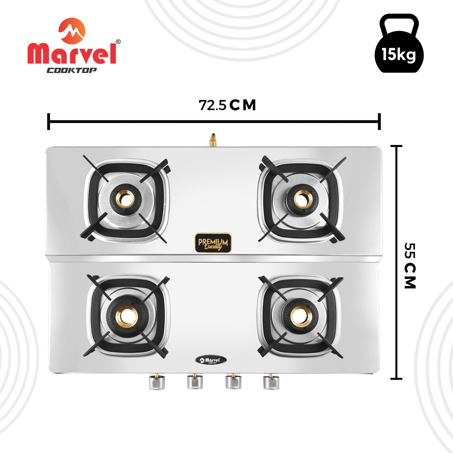 Cooktop Marvel – 4 Burner Gas Stove | 2mm Bahubali Double Decker Glossy Mirror Body, Biskut Pan Support | Brass Burner (ATHENA PLUS DD – 4313)