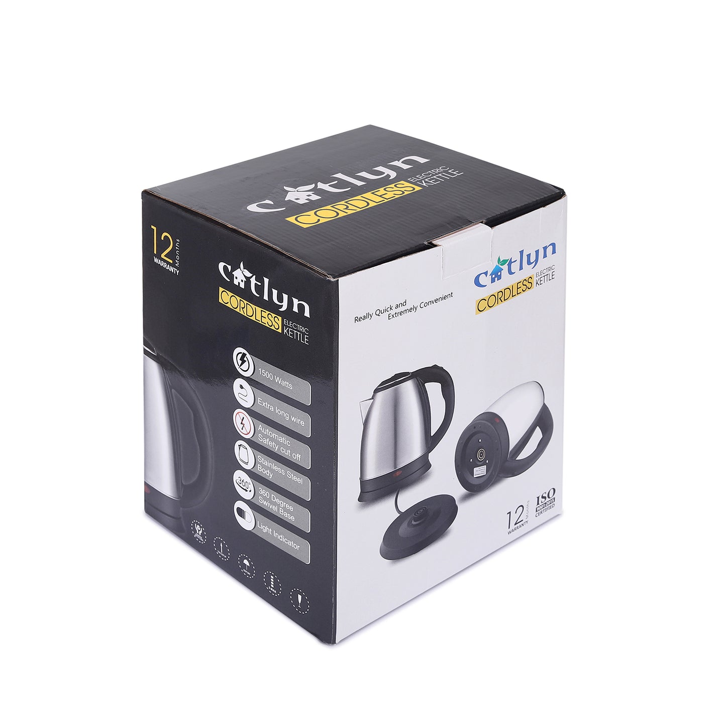 Catlyn – LUFFY Stainless Steel Electric Kettle (1500W, Silver & Black)