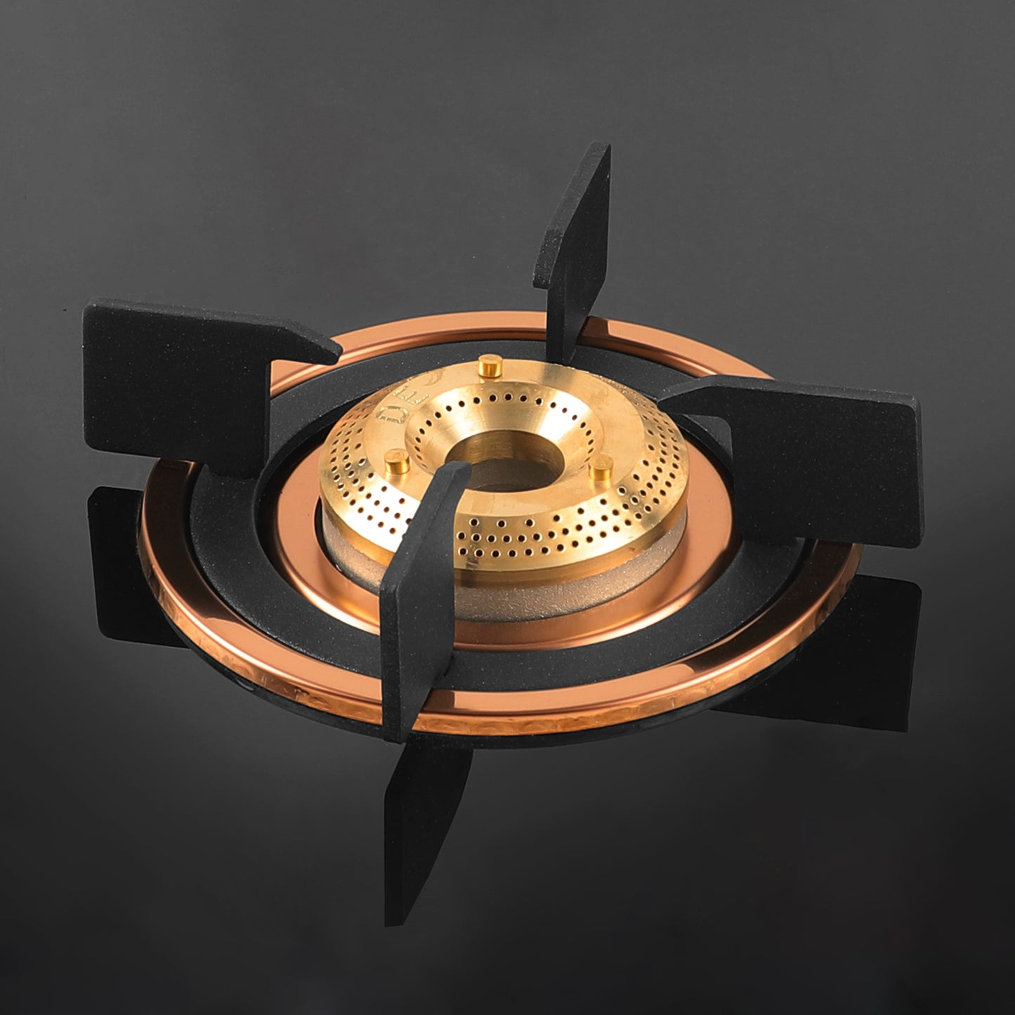 Cooktop Marvel – 3 Burner Premium LPG Gas Stove | Side Mirror Glass, Rose Gold SS Mirror Frame, Round Pan Support | Brass Top (WEGO – 3501)