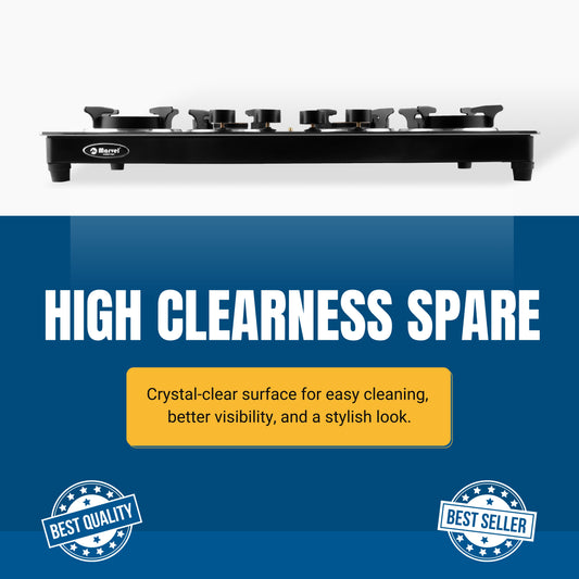 Cooktop Marvel – 4 Burner Hob Top Glass Gas Stove | Side Mirror Glass, Round Pan Support | 6G Brass Top, Manual Ignition, LPG Compatible (SONIC – 4704)