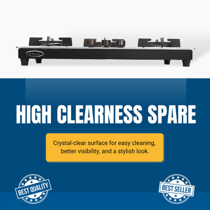 Cooktop Marvel – 3 Burner Hob Top Glass Gas Stove | Elite Mirror Glass, Hexa Pan Support | Brass Burner, Manual Ignition, LPG Compatible (OMEGA – 3702)