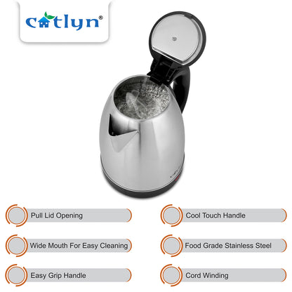 Catlyn – LUFFY Stainless Steel Electric Kettle (1500W, Silver & Black)