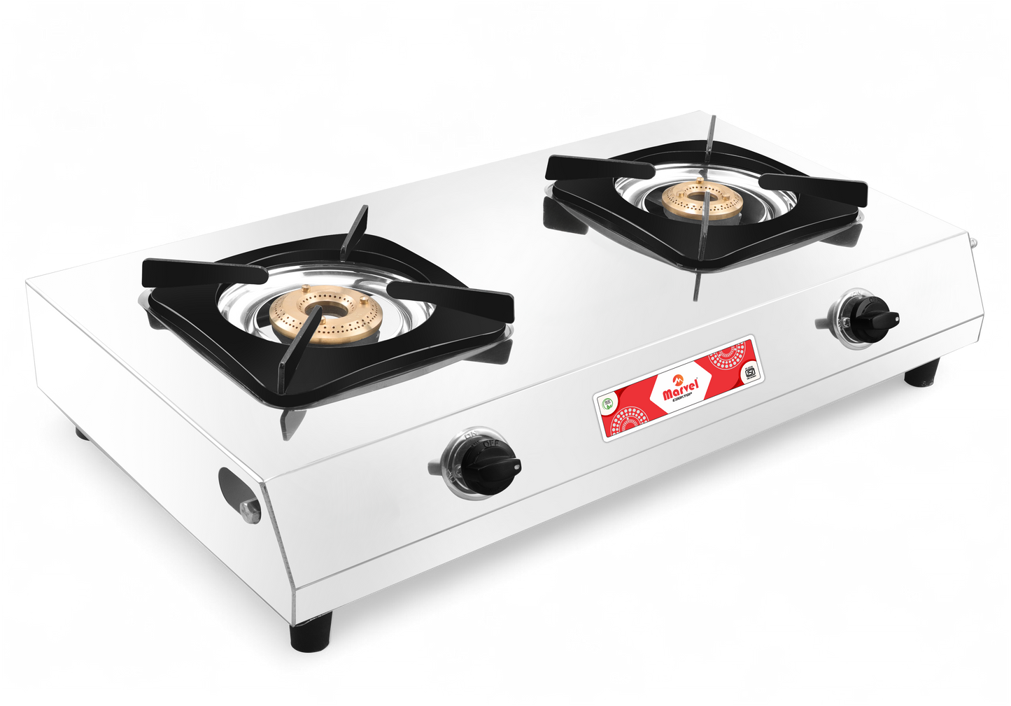 Cooktop Marvel - 2 Burner XXL Stainless Steel Gas Stove, Jointless Body, Square Sheet Pan Support, Jumbo Brass Top (COSMOS SQ - 2105)