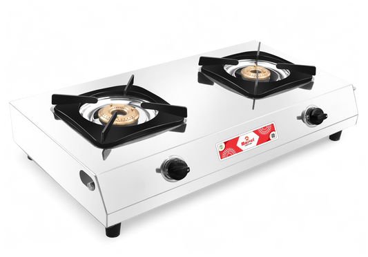 Cooktop Marvel - 2 Burner XXL Stainless Steel Gas Stove, Jointless Body, Square Sheet Pan Support, Jumbo Brass Top (COSMOS SQ - 2105)