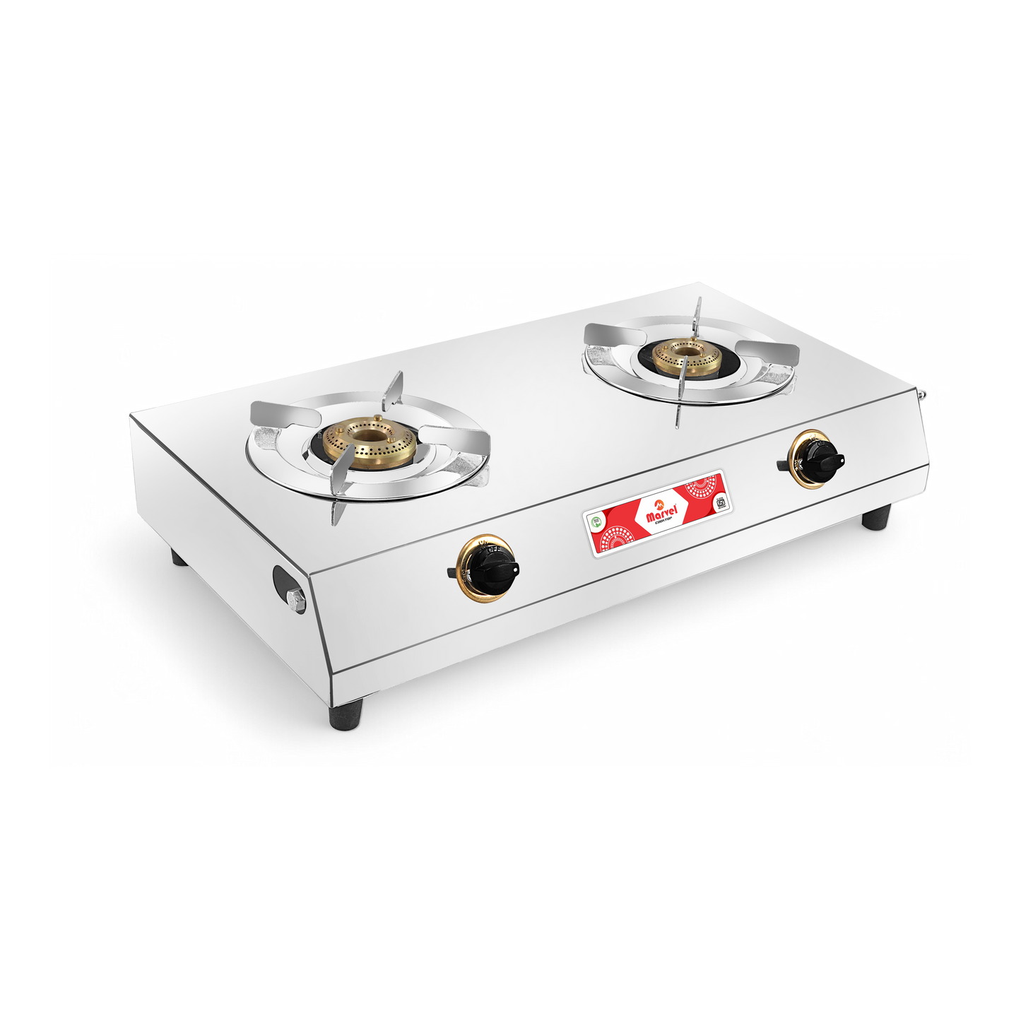 Cooktop Marvel - 2 Burner Royal VS2 Stainless Steel Gas Stove, Jointless Body, SS Round Pan Support, Brass Dial Plate, Brass Top (CIRCULAR RO - 2102)