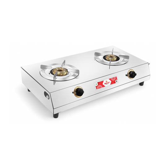 Cooktop Marvel - 2 Burner Royal VS2 Stainless Steel Gas Stove, Jointless Body, SS Round Pan Support, Brass Dial Plate, Brass Top (CIRCULAR RO - 2102)