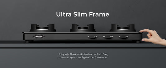 Cooktop Marvel – 3 Burner Premium LPG Gas Stove | Black Glass, MS Frame All Black (BLACK PANTHER – 3515)